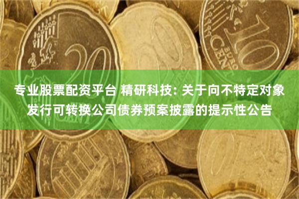 专业股票配资平台 精研科技: 关于向不特定对象发行可转换公司债券预案披露的提示性公告