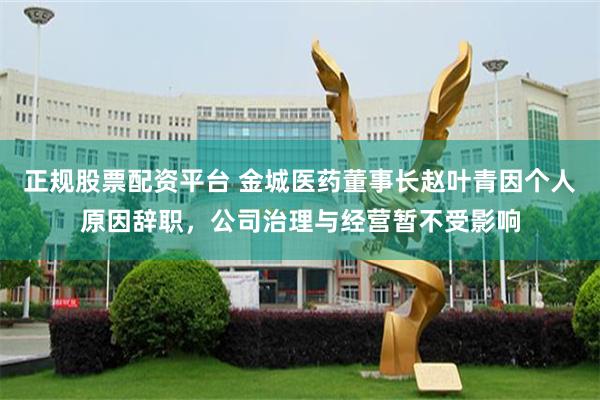 正规股票配资平台 金城医药董事长赵叶青因个人原因辞职，公司治理与经营暂不受影响