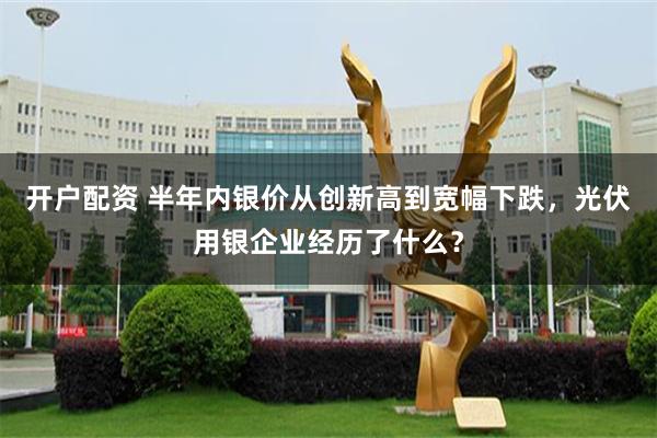 开户配资 半年内银价从创新高到宽幅下跌，光伏用银企业经历了什么？