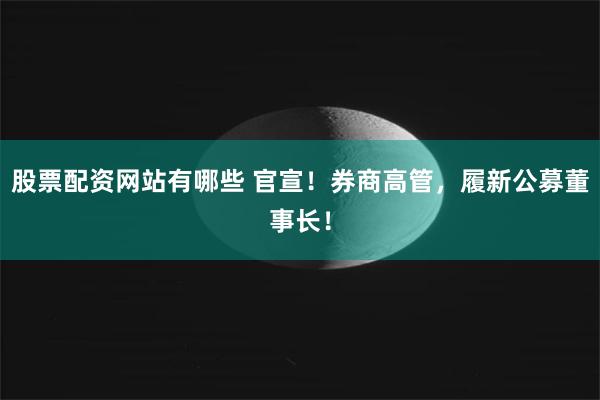 股票配资网站有哪些 官宣！券商高管，履新公募董事长！