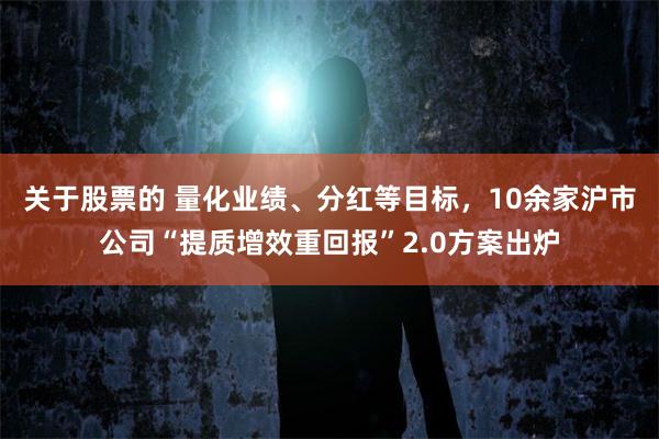 关于股票的 量化业绩、分红等目标，10余家沪市公司“提质增效重回报”2.0方案出炉
