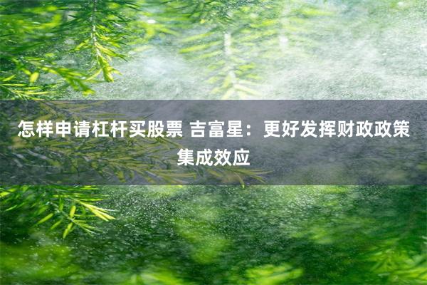 怎样申请杠杆买股票 吉富星:更好发挥财政政策集成效应